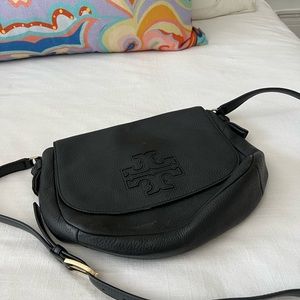 Tory burch black leather crossbody purse